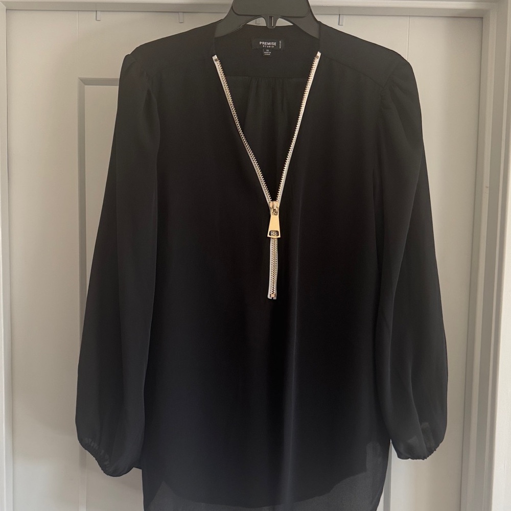 Premise Black Blouse with Zipper Accent